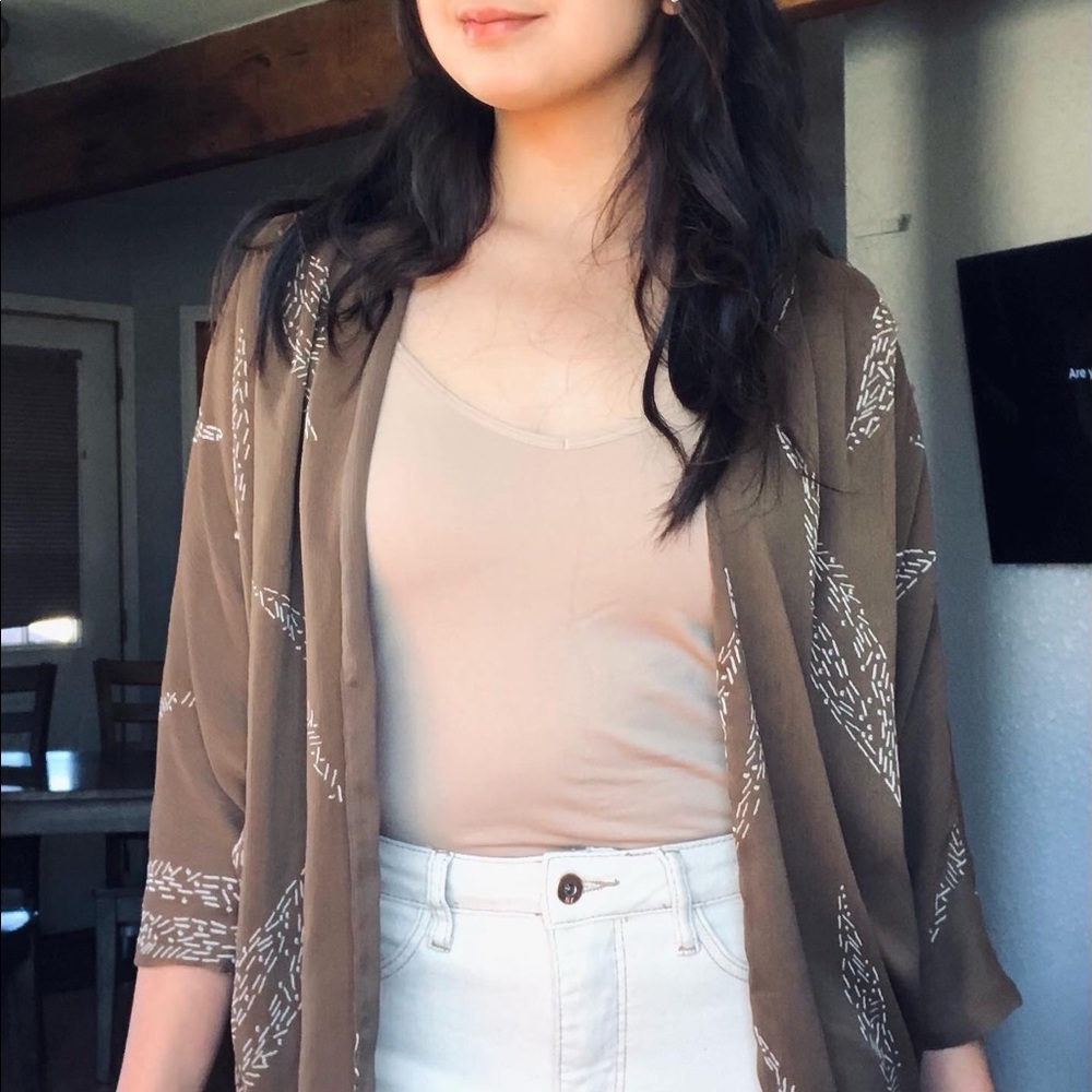 Edge Leaf Designed Bat Wing Kimono Cardi